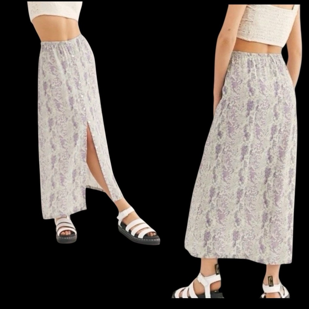 Free People Katie Button Front Purple Green Snake Print Skirt Sz‎ S #302